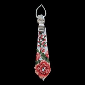 Floral Embroidered Tie with Rhinestone Loop